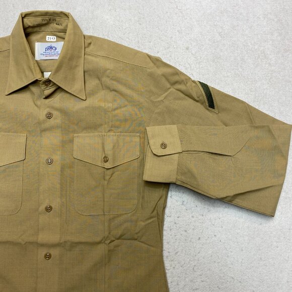 DSCP Uniform Shirt Mens 15.5 Tan Long Sleeve Military Perfect Fit Button Up - Picture 3 of 10